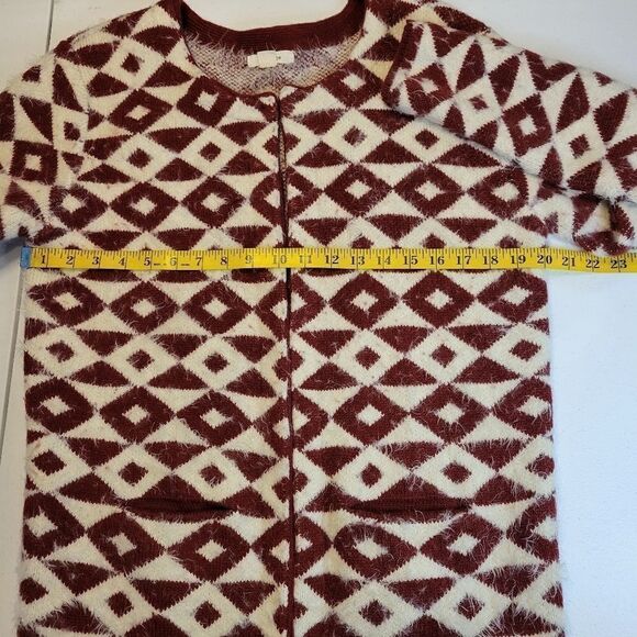 Carapace Longline Cardigan Maroon and White Geometric Aztec Pattern Women's S - Picture 11 of 12